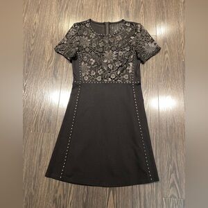 French Connection Black Dress with Studs and Floral Detail - size 6
